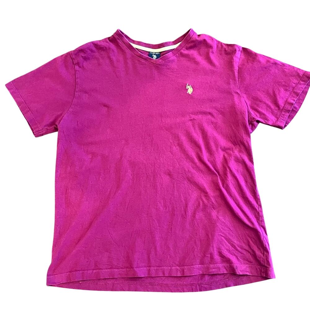 U.S. Polo Assn. V Neck T Shirt Preppy Burgundy Short Sleeves Office Men's Medium